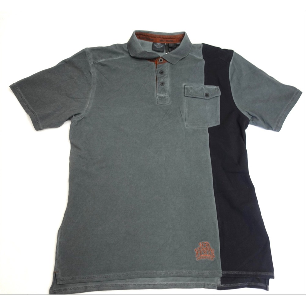 Harley-Davidson Polo Mens L Gray Black Colorblock Racing Shirt Pocket Graphic